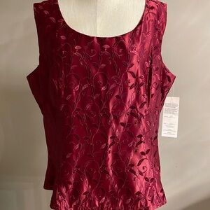 NWT Formal women’s sleeveless top tank embroidered zippered satin wine red 2X